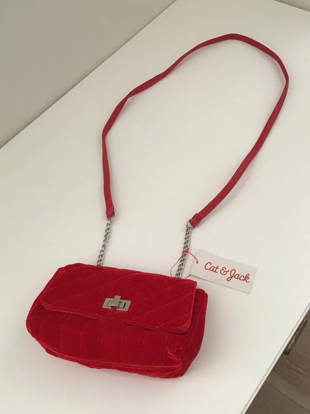 Girls Cat & Jack red velvet quilted crossbody bag